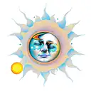 sun hugging moon with crying faces tattoo design idea