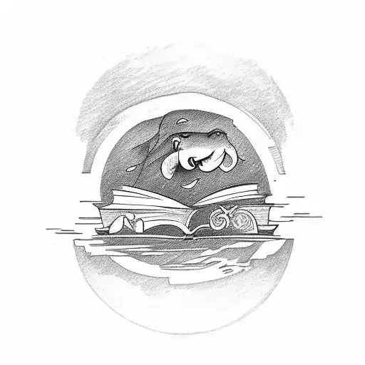 A sketch-style tattoo of a teacher holding a book with the Seine river flowing through the pages tattoo design idea