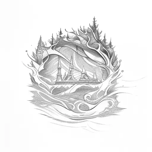 A sketch-style tattoo of a teacher holding a book with the Seine river flowing through the pages tattoo design idea