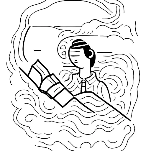 A sketch-style tattoo of a teacher holding a book with the Seine river flowing through the pages tattoo design idea