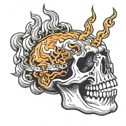 a hand holding a burning skull tattoo design idea