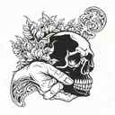 hand holding burning skull tattoo design idea