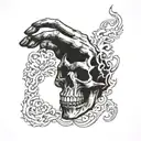 hand holding burning skull tattoo design idea