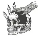 hand holding burning skull tattoo design idea