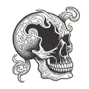 hand holding burning skull tattoo design idea