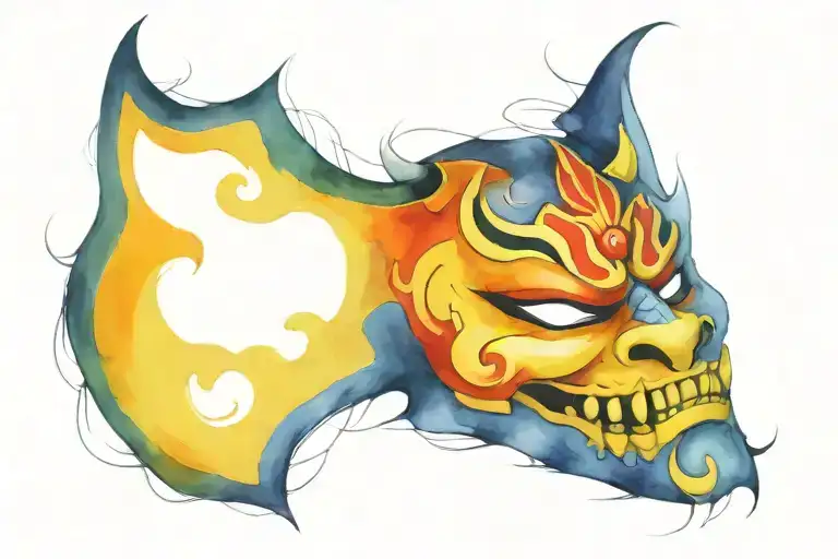 Mexican oni mask tattoo design idea