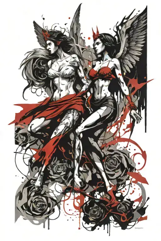 heaven and hell angel and devil half angel tattoo design idea