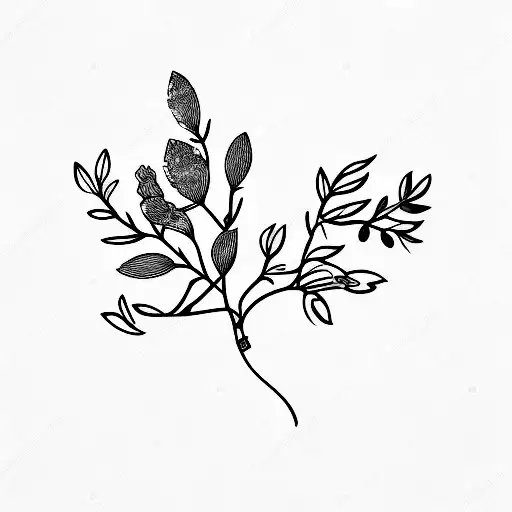 almond branch with two flower and many leaves tattoo design idea