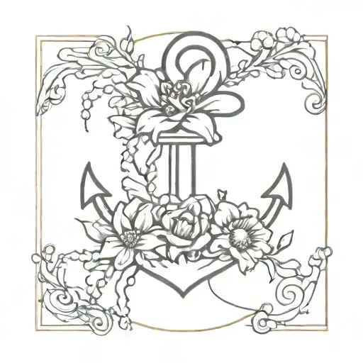 anchor with line of flowers - Aster, Carnation, Larkspur, Violet, Daisy  tattoo design idea