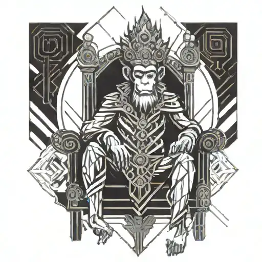 monkey king sitting on a throne tattoo design idea