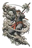 monkey king figths the heaven with his staff intertwined with branches tattoo design idea