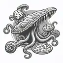 Aliens, octopus, pizza, ice cream tattoo design idea