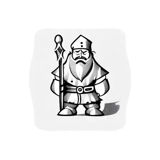 Symbol on a flag: Fantasy dwarf beard with a hammer and pickaxe  crossed in the front tattoo design idea