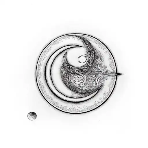 An elegant crescent moon with intricate Wiccan symbols tattoo design idea