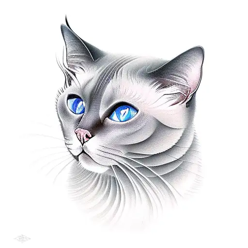 siamese cat with kanagawa waves tattoo design idea