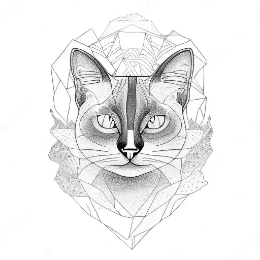siamese cat with mountains tattoo design idea