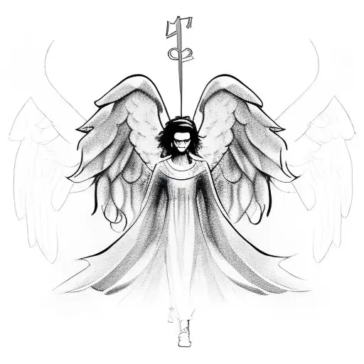 A sketch of One Direction members with angel wings tattoo design idea