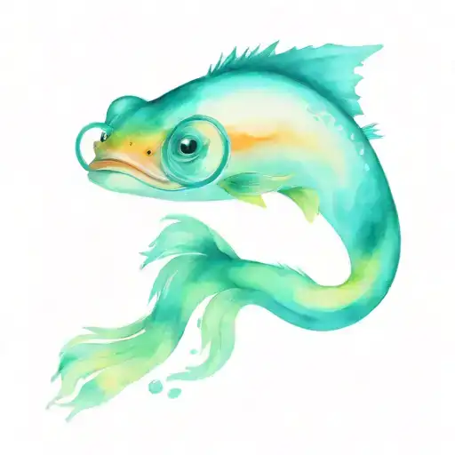 salmon with goatee, glasses, broken tail, with baby tattoo tattoo design idea