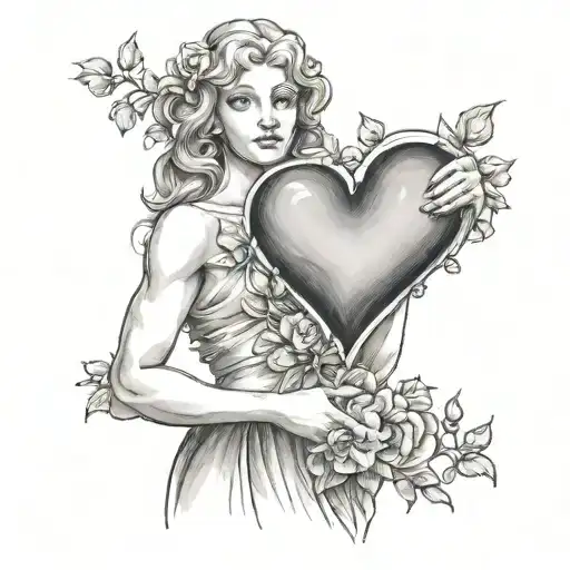 Aphrodite holding a heart tattoo design idea