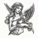 Aphrodite holding a heart tattoo design idea