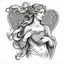 Aphrodite holding a heart tattoo design idea