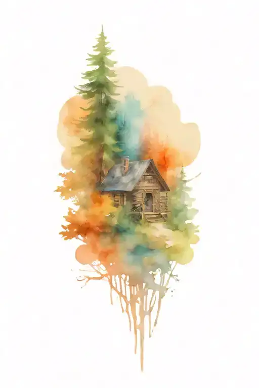 hunting cabin tattoo design idea