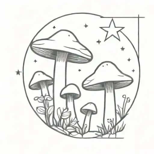 mushrooms and stars  tattoo design idea