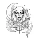 Libra, moon, sun, forget me not flowers, peacock feather, justice scale tattoo design idea