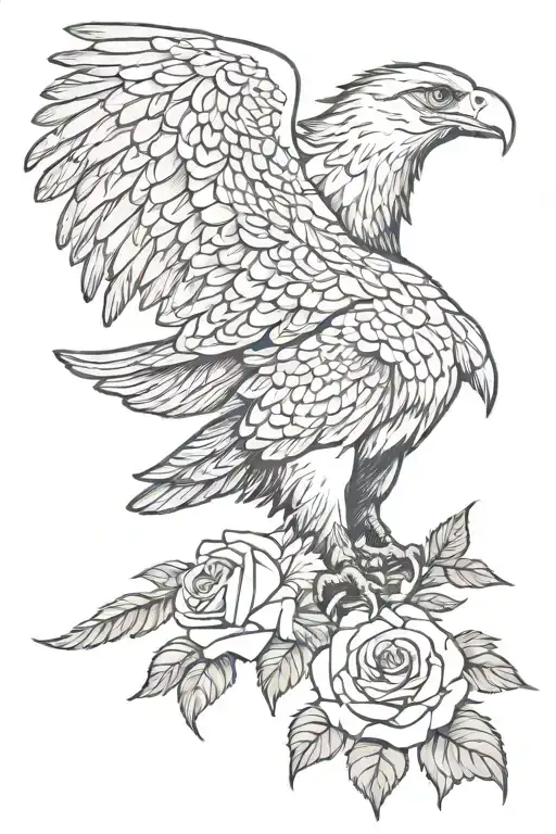 eagle with one wing and roses tattoo design idea