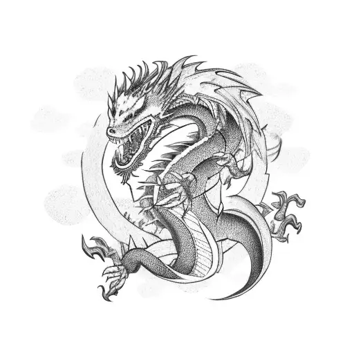 a fierce dragon battling a taekwondo fighter  tattoo design idea