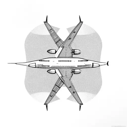 aircraft  ,boing 747, view from above,  tattoo design idea