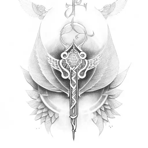 lilly of the valley with ankh with wings tattoo design idea