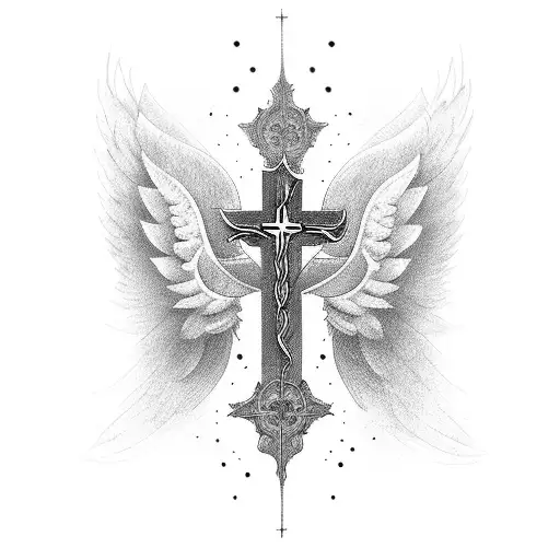cross with wings tattoo design idea
