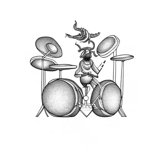 A drummer playing a drum set on top of a giant Kraken tattoo design idea