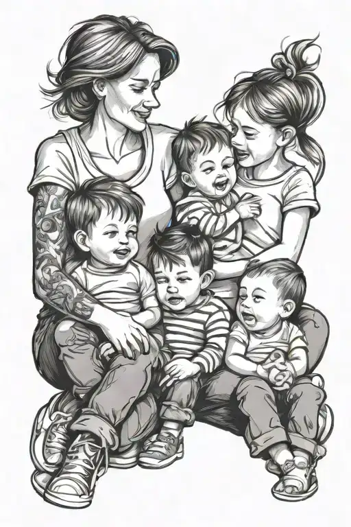 Kids 3 boys and mother tattoo design idea
