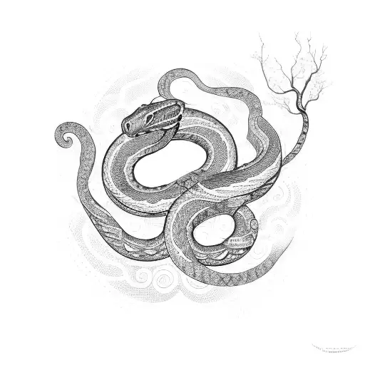 A cosmic serpent coiled around a tree, symbolizing the lifting up of the Son of Man tattoo design idea