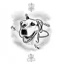 dog head breaking out of muzzle with chain frame and the words some mutts can't be muzzled written somewhere  tattoo design idea