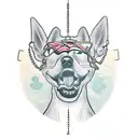dog head breaking out of muzzle with chain frame and the words some mutts can't be muzzled written somewhere  tattoo design idea