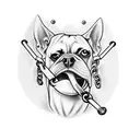 dog head breaking out of muzzle with chain frame and the words some mutts can't be muzzled written somewhere  tattoo design idea