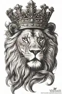  lion  on the forearm with a crown with the bibile verses written in the crown Peter5:7 Matthew 6:34 tattoo design idea