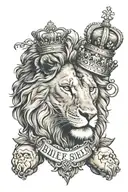  lion  on the forearm with a crown with the bibile verse Peter5:7 Matthew 6:34 tattoo design idea