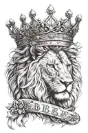  lion  on the forearm with a crown with the bibile verse Peter5:7 Matthew 6:34 tattoo design idea