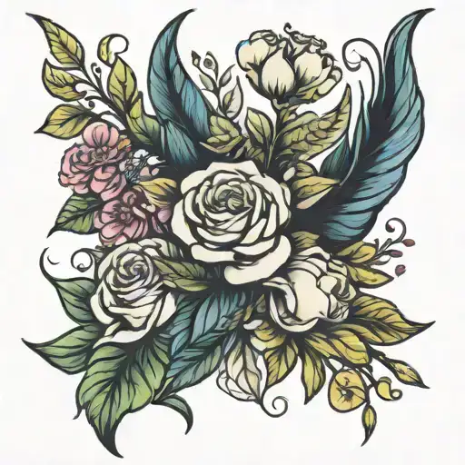 capricorn and virgo flower bouquet tattoo design idea