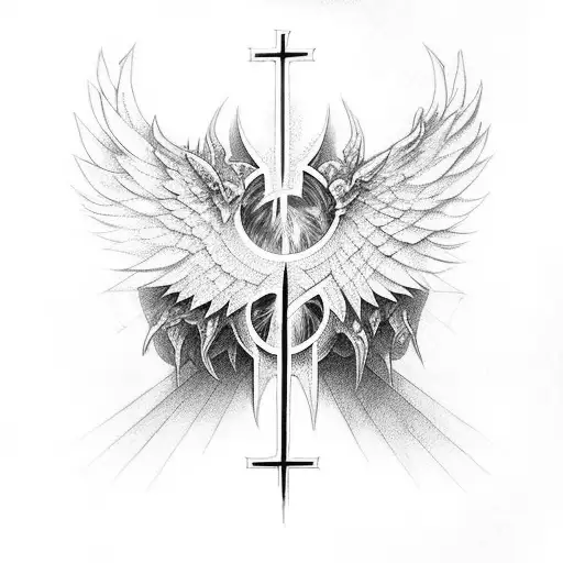 Christian cross with demonic wings tattoo design idea