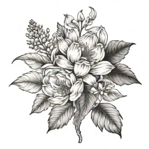 April August October birth flower tattoo design idea