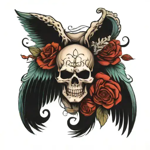 skull wings spread tattoo design idea