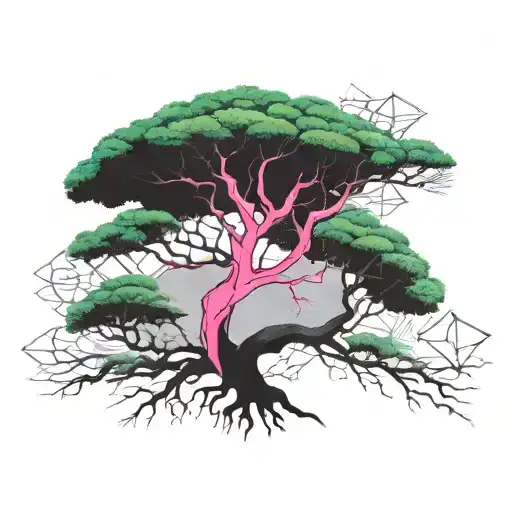 tree of life with branches in shape of breast cancer ribbons tattoo design idea