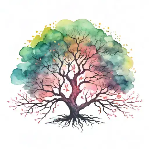 tree of life with branches in shape of breast cancer ribbons tattoo design idea