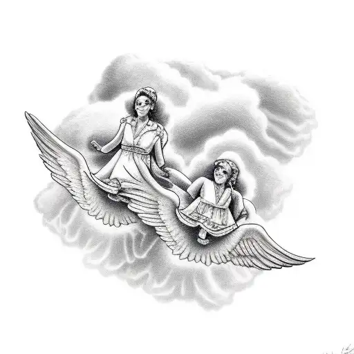 3 angels around clouds  tattoo design idea