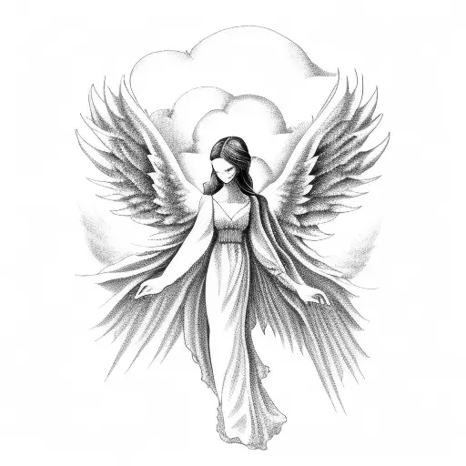 3 angels with clouds tattoo design idea